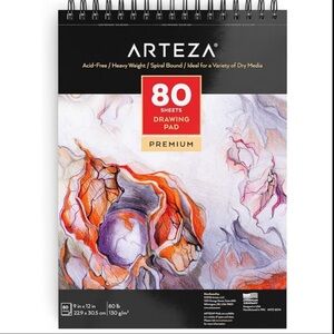 ARTEZA Drawing Paper Pad, 9 x 12 Inches, Pack of 1, 80 Sheets, Spiral Bound